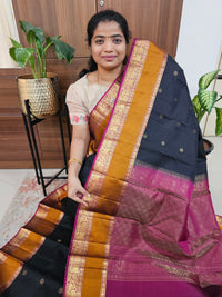 Classical Kanjivaram Pattern Pure Handloom Soft Silk Saree - Black with Maroon
