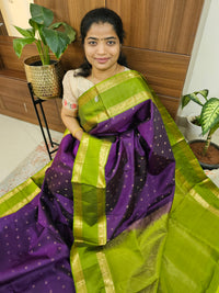 Classical Kanjivaram Pattern Pure Handloom Soft Silk Saree - Purple with Green