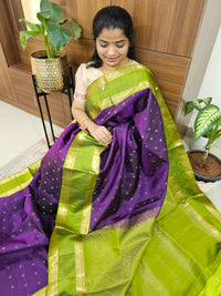 Classical Kanjivaram Pattern Pure Handloom Soft Silk Saree - Purple with Green