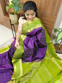 Classical Kanjivaram Pattern Pure Handloom Soft Silk Saree - Purple with Green