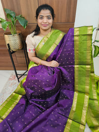 Classical Kanjivaram Pattern Pure Handloom Soft Silk Saree - Purple with Green