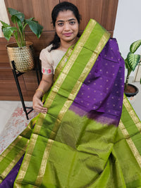 Classical Kanjivaram Pattern Pure Handloom Soft Silk Saree - Purple with Green