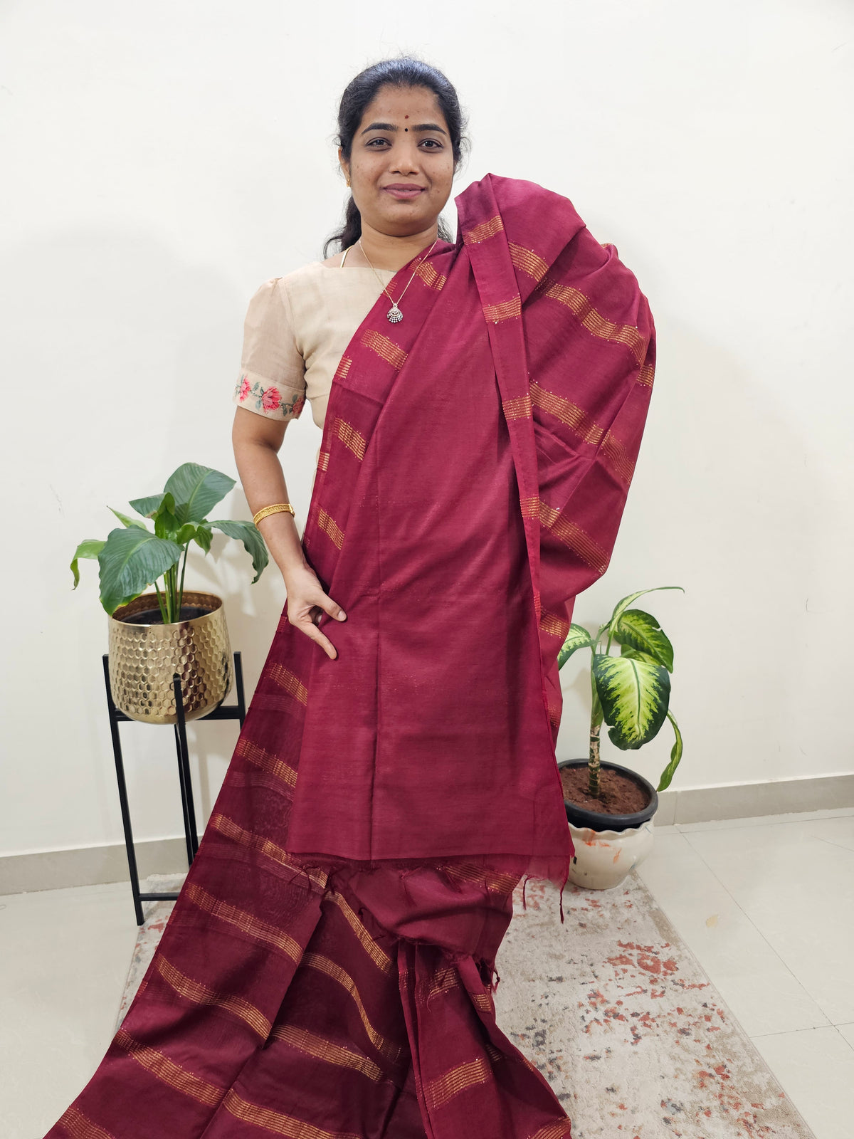 Bhagalpuri Sequence Weaving  - Maroon