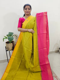 Korai Weaving Semi Raw Silk Saree - Mustard Yellow with Pink