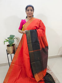 Korvai Weaving Semi Raw Silk Saree - Orange with Black