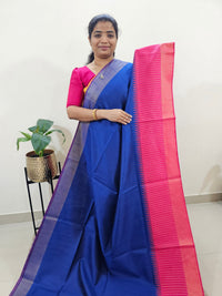 Korvai Weaving Semi Raw Silk Saree - Blue with Pink