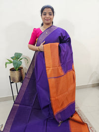 Korvai Weaving Semi Raw Silk Saree - Purple with Orange