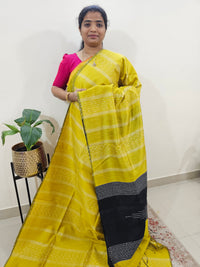 Raw Silk Saree - Yellow with Black