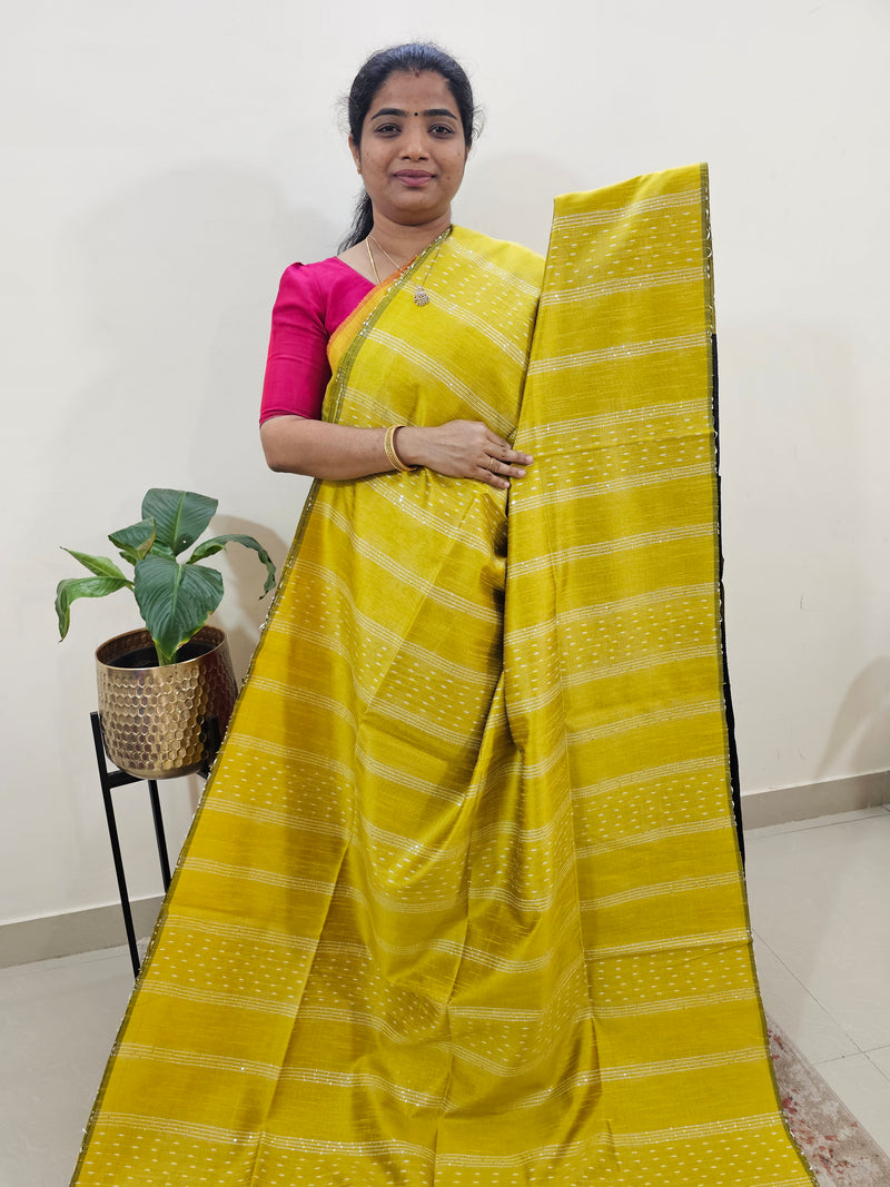 Raw Silk Saree - Yellow with Black