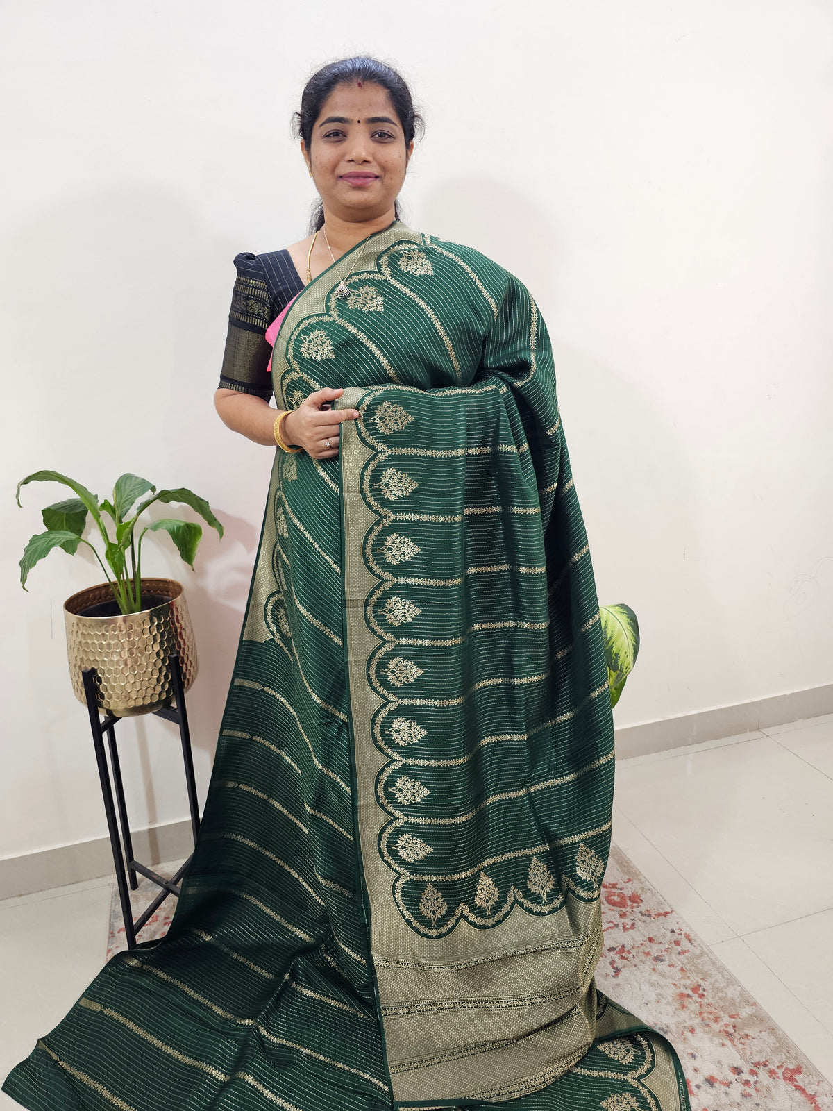 Semi Kathan Silk Saree - Bottle Green