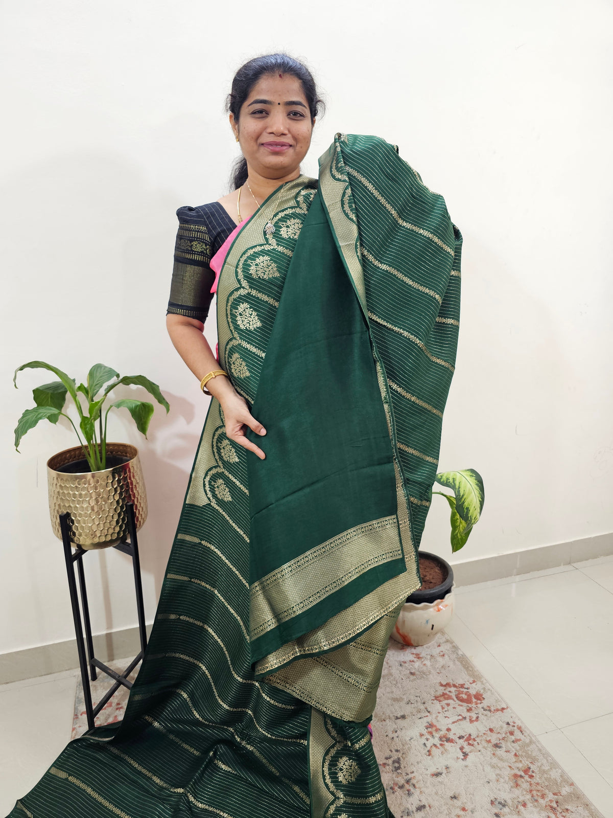 Semi Kathan Silk Saree - Bottle Green