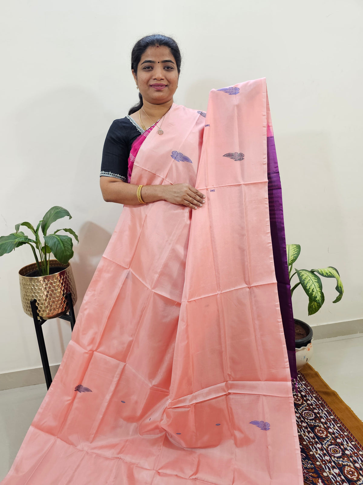 Chinnalampattu Saree with Blouse - Peach with Pink