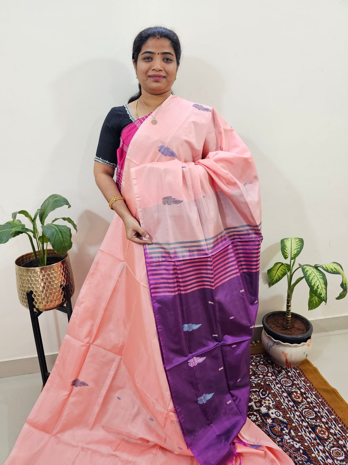 Chinnalampattu Saree with Blouse - Peach with Pink