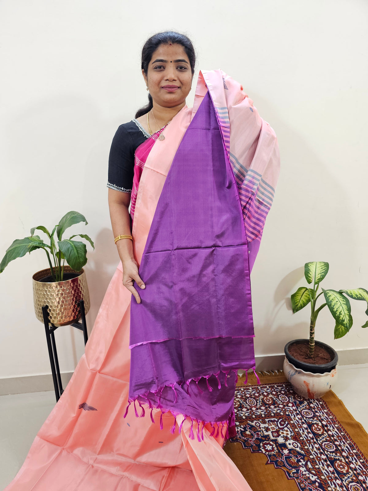 Chinnalampattu Saree with Blouse - Peach with Pink