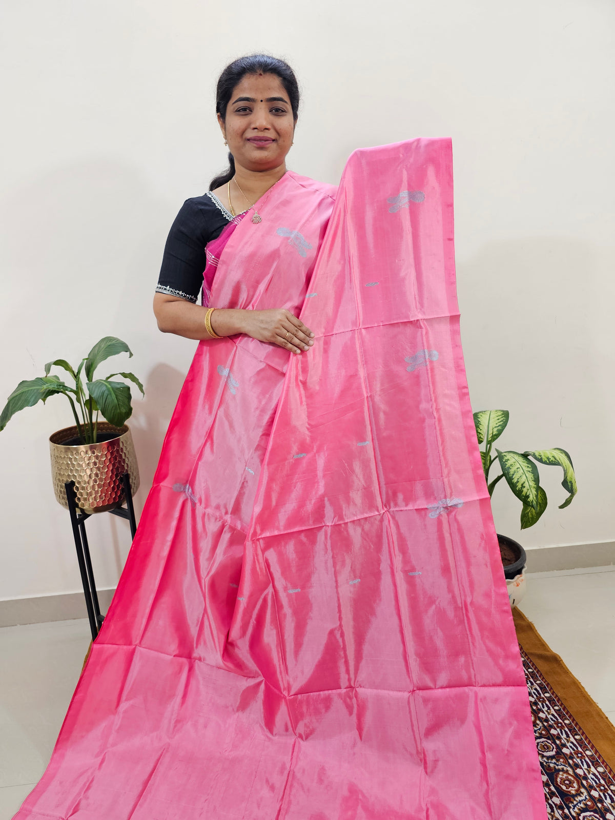 Chinnalampattu Saree with Blouse -  Pink with Dark Sea Blue