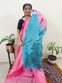 Chinnalampattu Saree with Blouse -  Pink with Dark Sea Blue