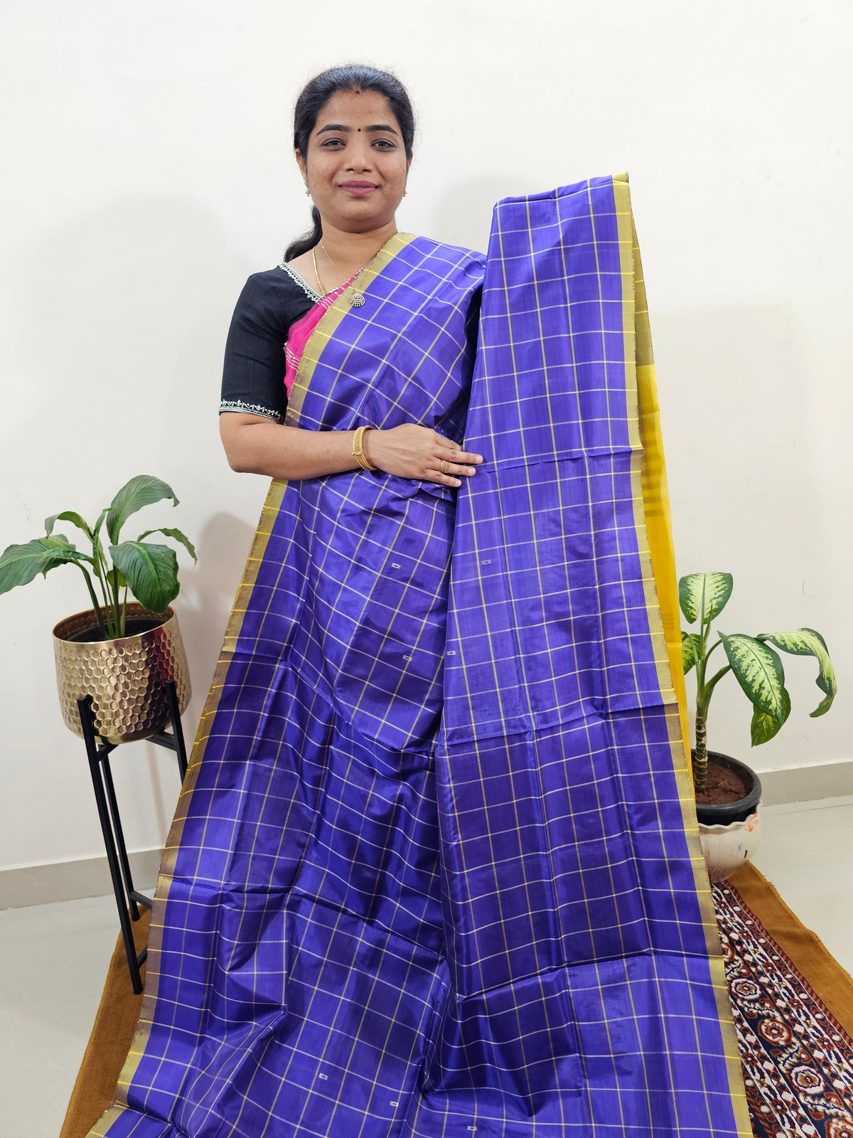 Chinnalampattu Saree with Blouse -  Purple with Yellow