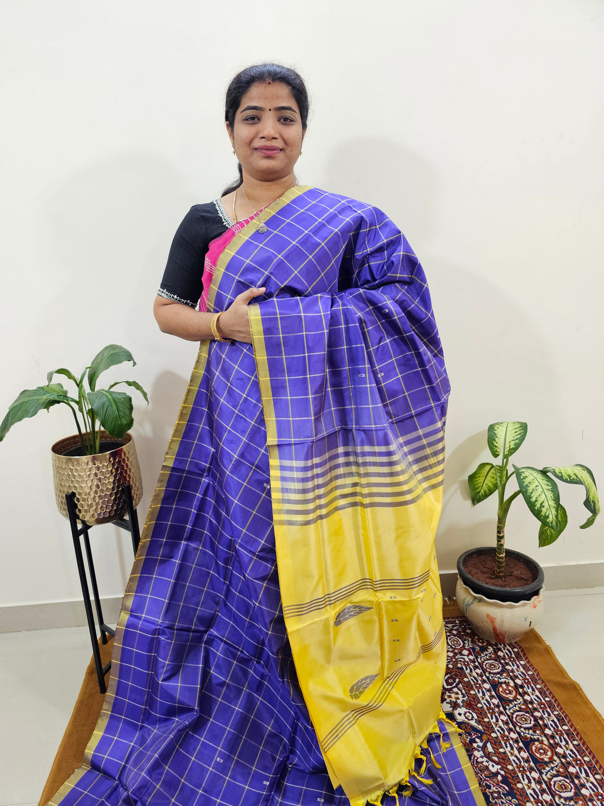Chinnalampattu Saree with Blouse -  Purple with Yellow
