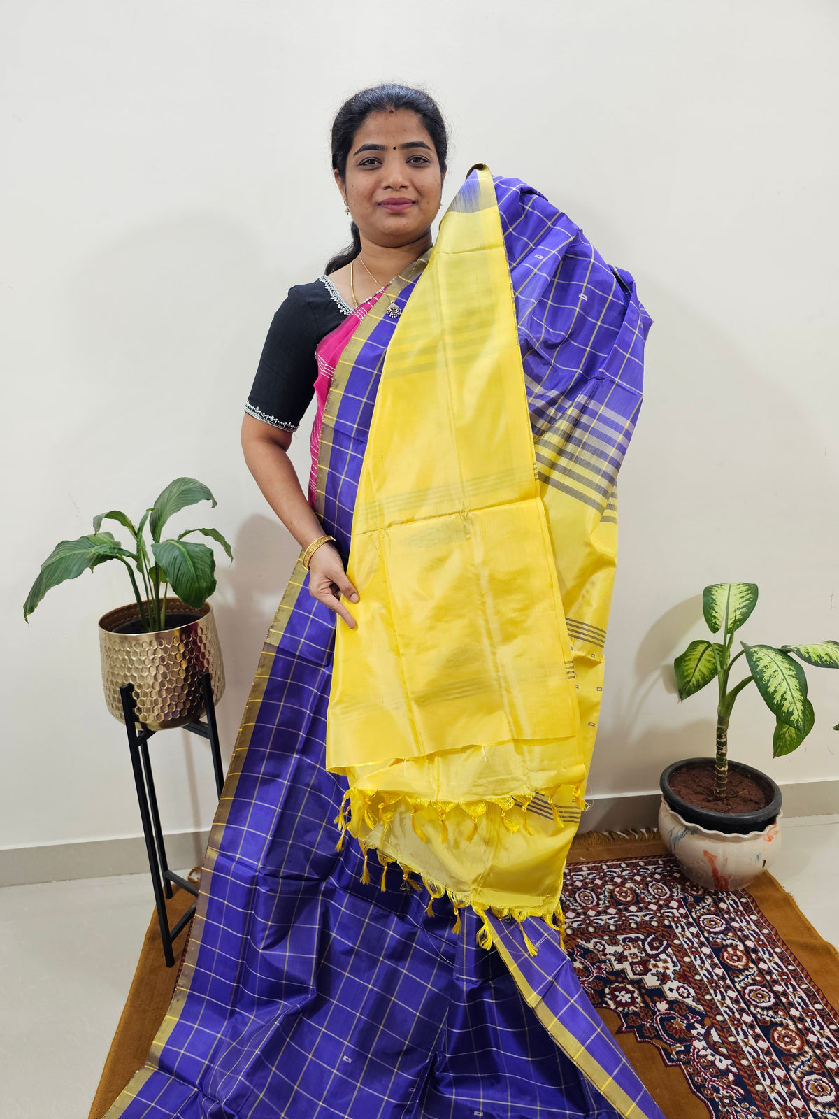 Chinnalampattu Saree with Blouse -  Purple with Yellow