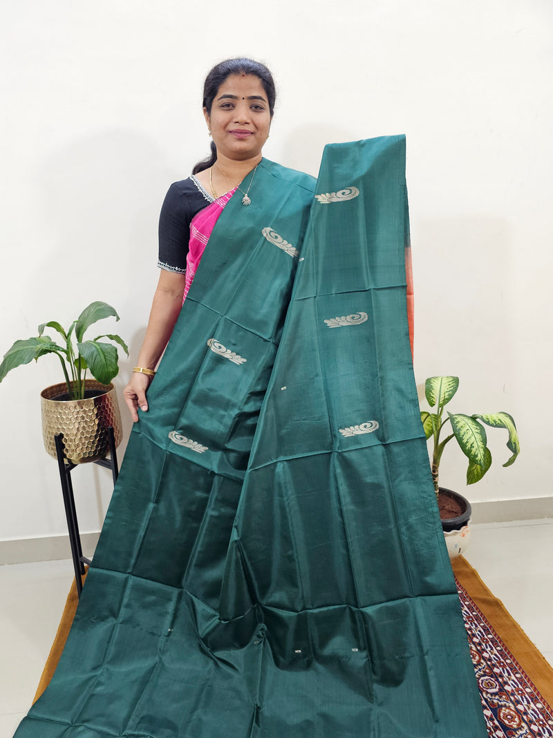 Chinnalampattu Saree with Blouse -  Bottle Green with Peach