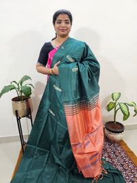 Chinnalampattu Saree with Blouse -  Bottle Green with Peach