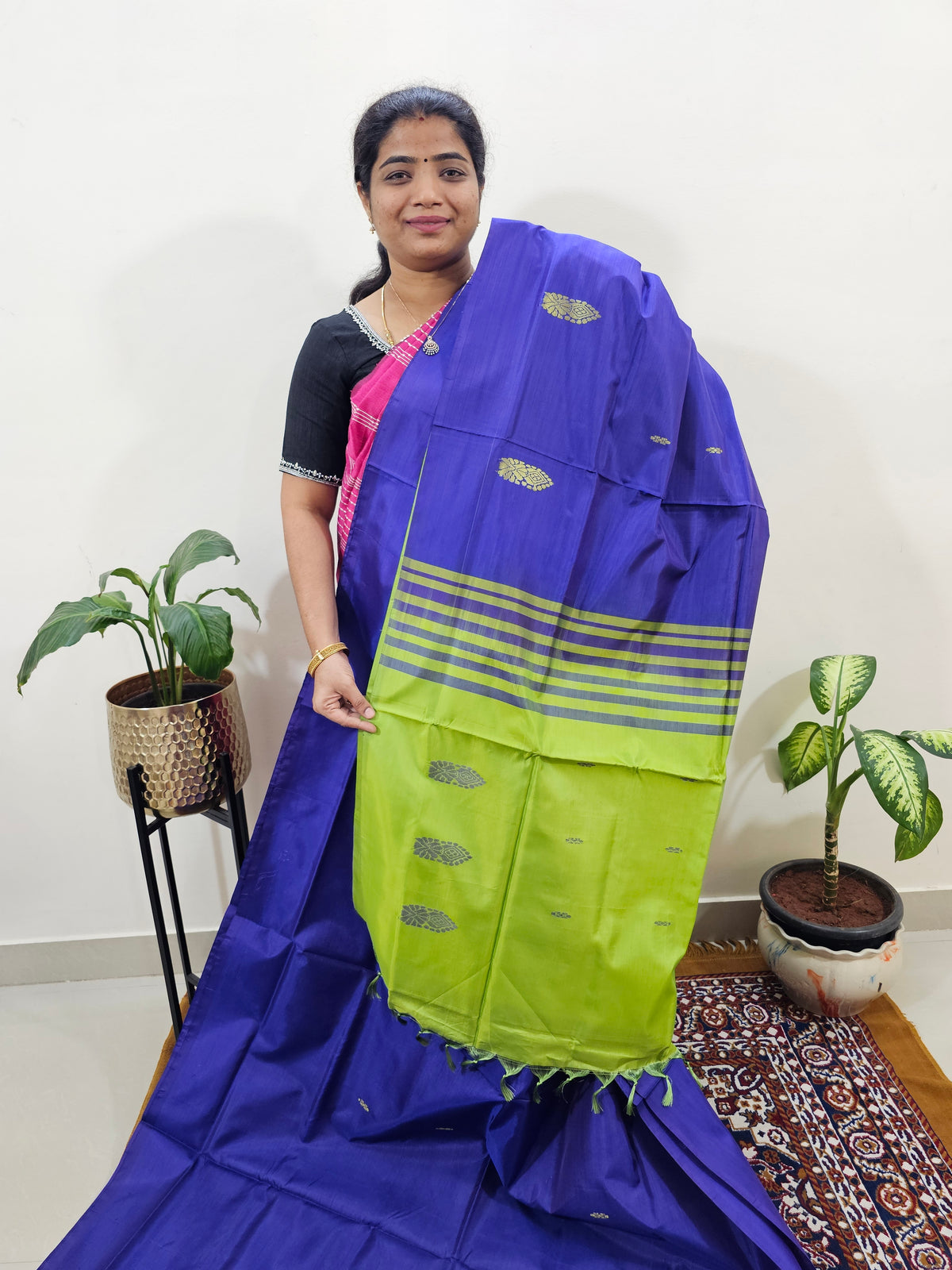 Chinnalampattu Saree with Blouse -  Blue with Green