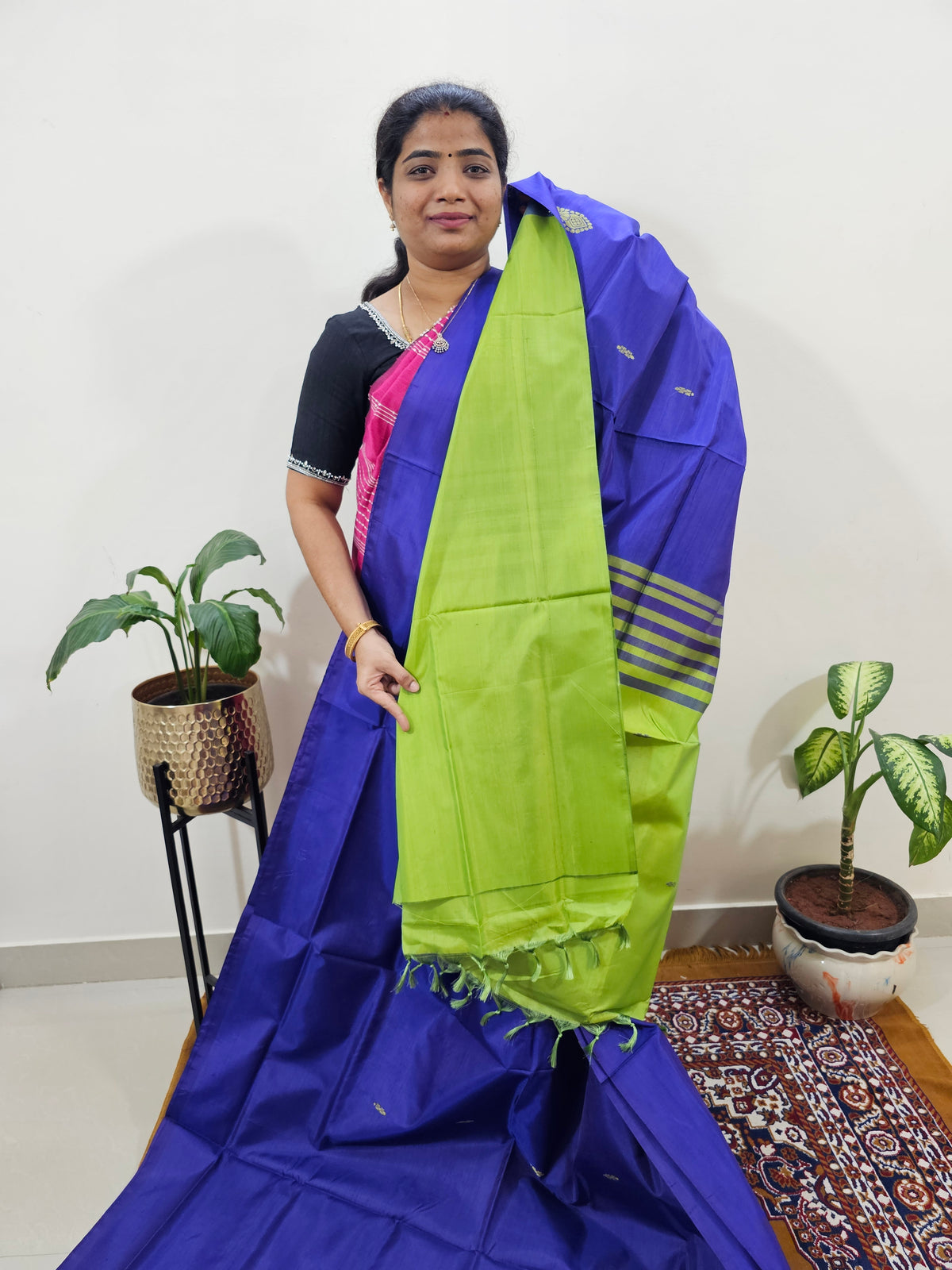 Chinnalampattu Saree with Blouse -  Blue with Green