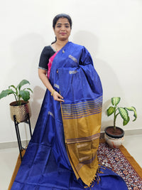 Chinnalampattu Saree with Blouse -  Dark Blue with Brown
