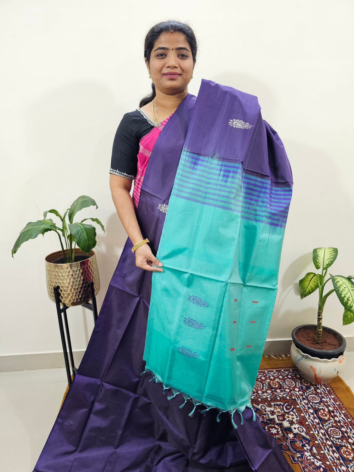 Chinnalampattu Saree with Blouse -  Purple with Sea Green