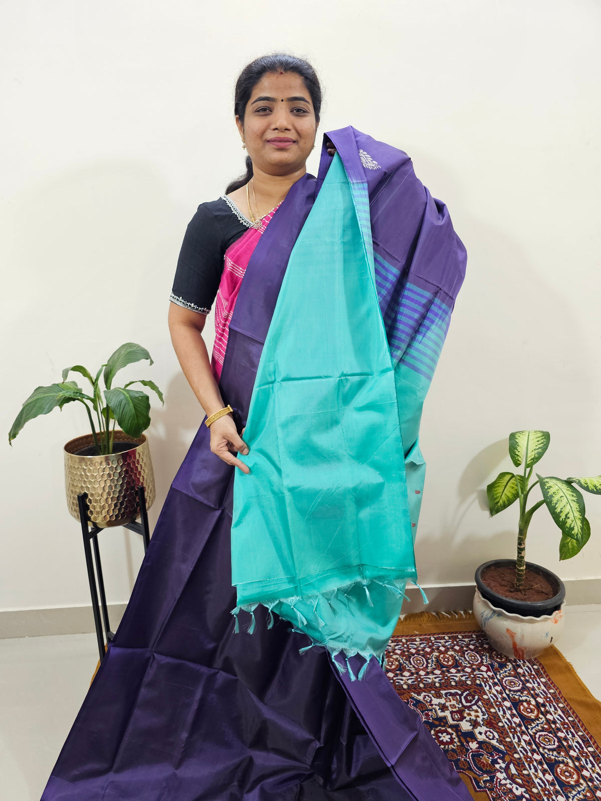 Chinnalampattu Saree with Blouse -  Purple with Sea Green
