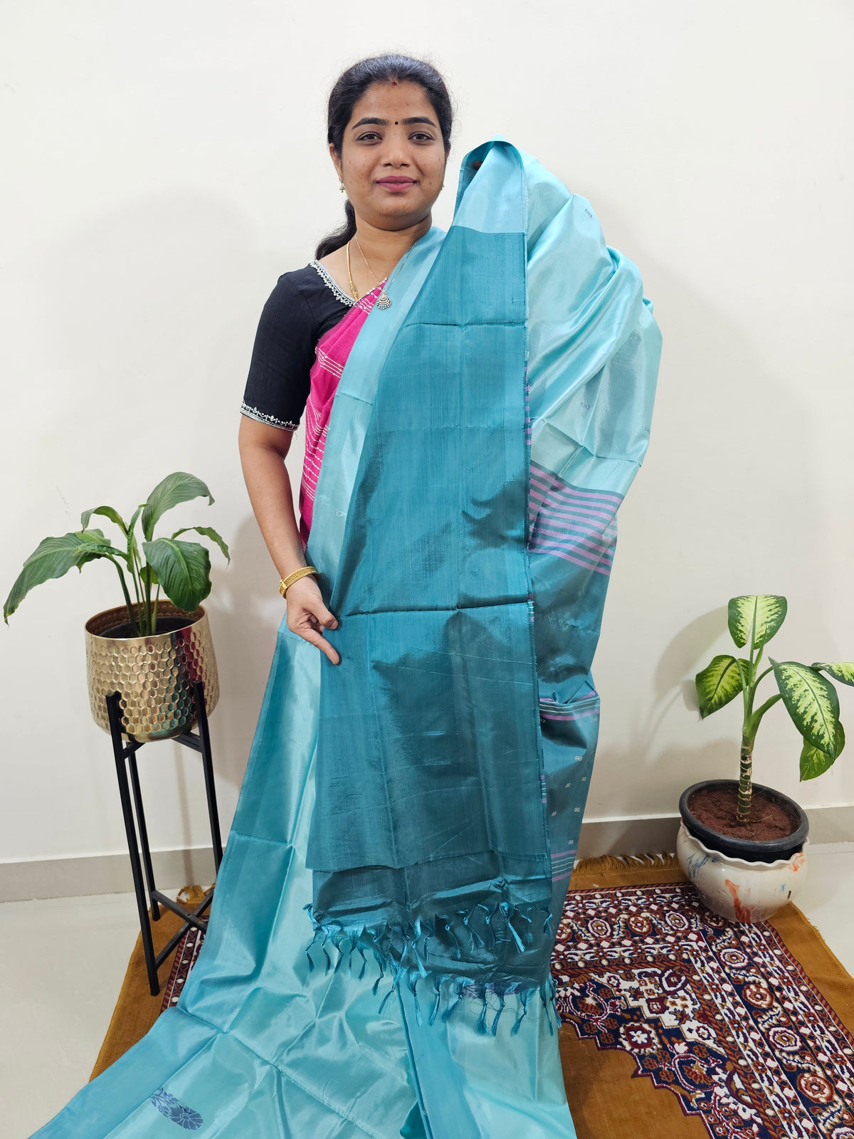 Chinnalampattu Saree with Blouse - Sea Green with Dark Sea Green