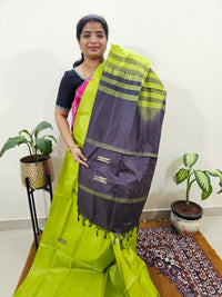 Chinnalampattu Saree with Blouse - Green with Brown
