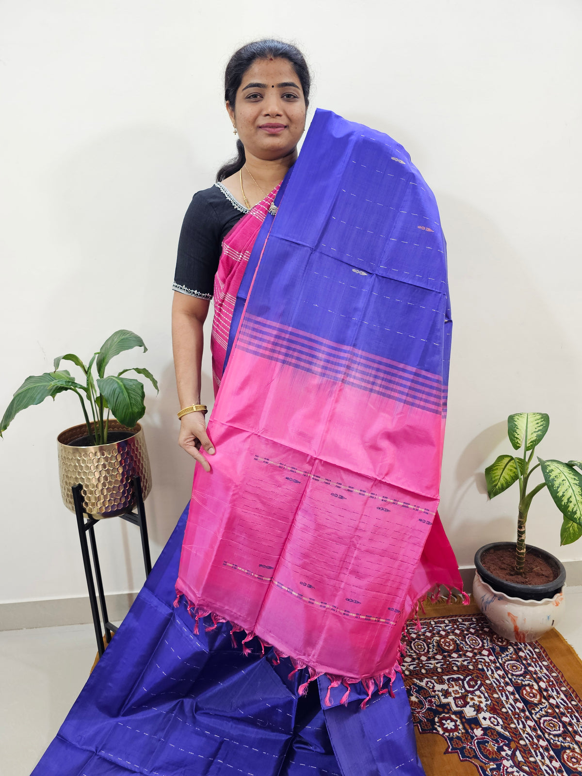 Chinnalampattu Saree with Blouse - Violet with Pink