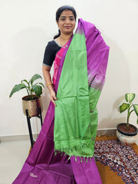Chinnalampattu Saree with Blouse - Magenta Pink with Green