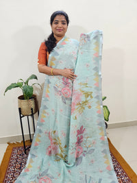 Linen Kota with Digital Printed Sarees - Blue