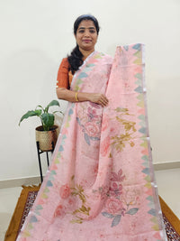 Linen Kota with Digital Printed Sarees - Peach