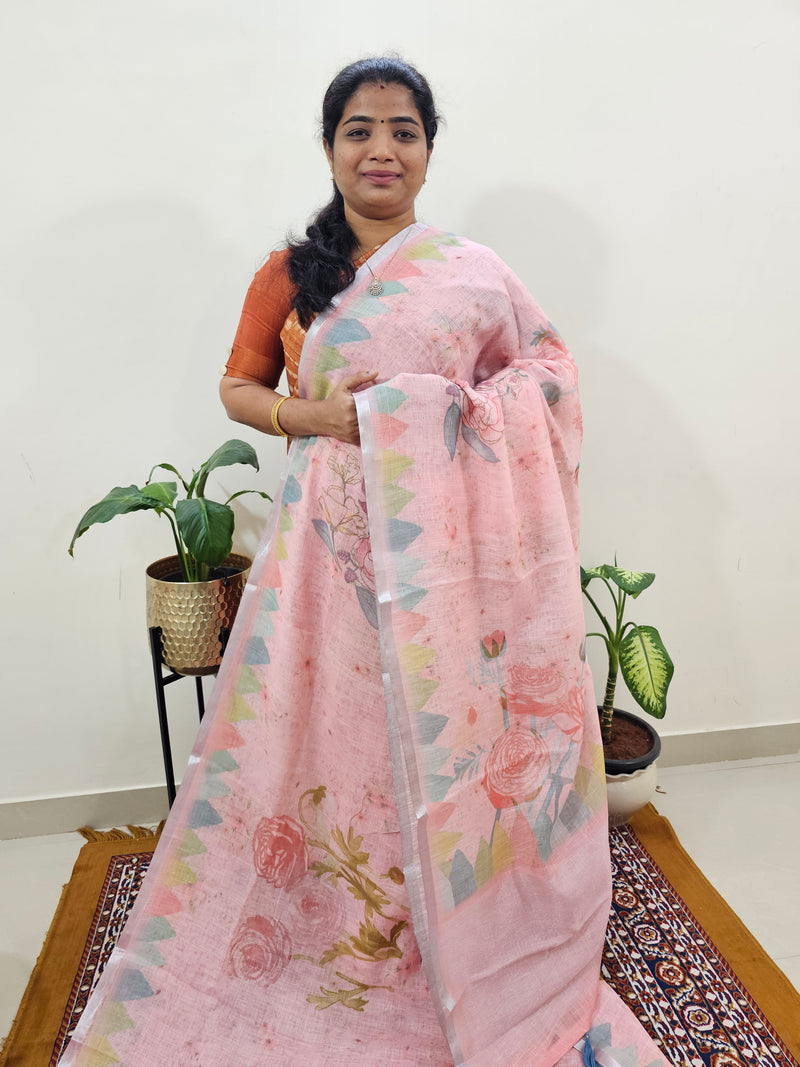Linen Kota with Digital Printed Sarees - Peach