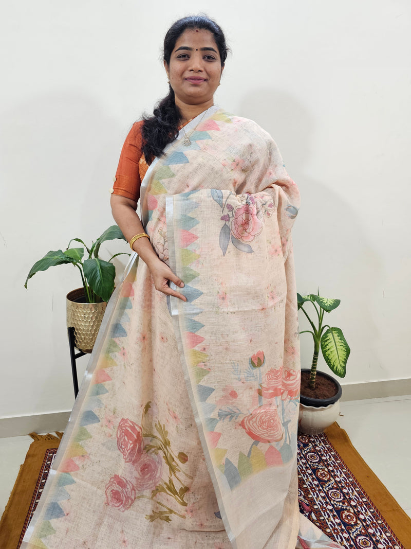 Linen Kota with Digital Printed Sarees - Sandal