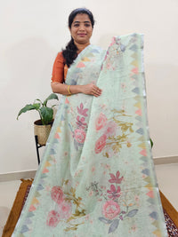 Linen Kota with Digital Printed Sarees - Green