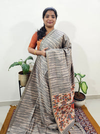 Semi Matka Tussar with Kalamkari - Grey