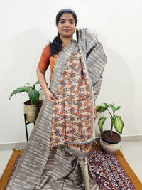 Semi Matka Tussar with Kalamkari - Grey