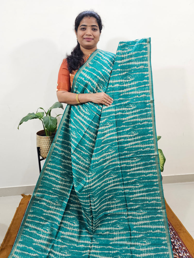 Semi Matka Tussar with Kalamkari   -Peacock Green