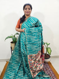 Semi Matka Tussar with Kalamkari   -Peacock Green