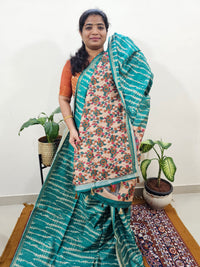 Semi Matka Tussar with Kalamkari   -Peacock Green