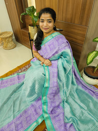 Handwoven Mangalagiri Pattu Saree with Bandhini Digital Prints  - Blue with Purple