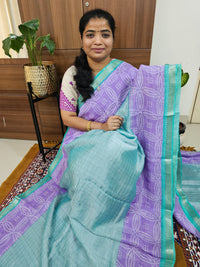 Handwoven Mangalagiri Pattu Saree with Bandhini Digital Prints  - Blue with Purple