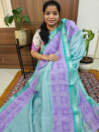 Handwoven Mangalagiri Pattu Saree with Bandhini Digital Prints  - Blue with Purple