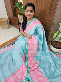 Handwoven Mangalagiri Pattu Saree with Bandhini Digital Prints  - Blue with Pink