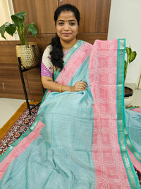 Handwoven Mangalagiri Pattu Saree with Bandhini Digital Prints  - Blue with Pink