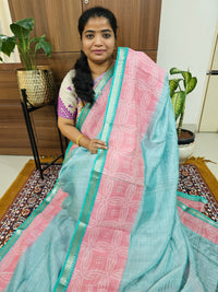 Handwoven Mangalagiri Pattu Saree with Bandhini Digital Prints  - Blue with Pink